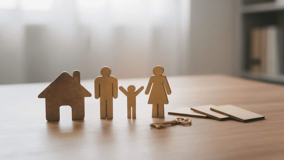 Wooden family figures and house model, representing what happens to an estate without a will